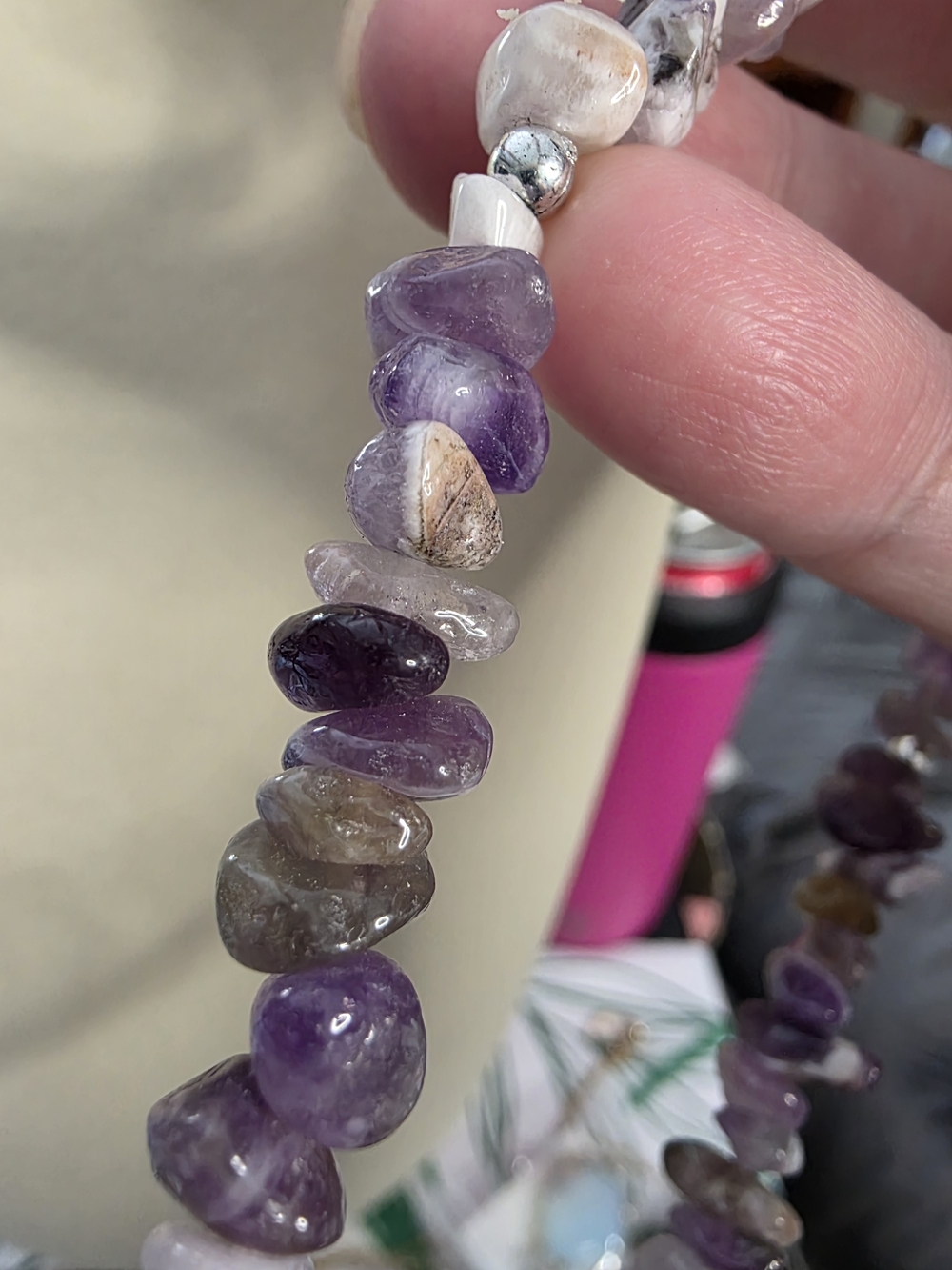 Amethyst Chip Bead Necklace with Dark Amethyst Pendant Silver Tone Hardware - Picture 9 of 10
